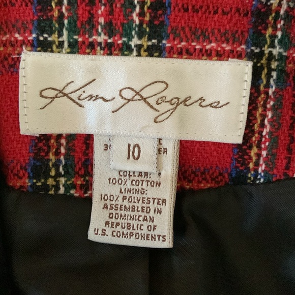 Kim Rogers vintage plaid blazer red & black holiday goth punk velvet collar - Picture 7 of 10